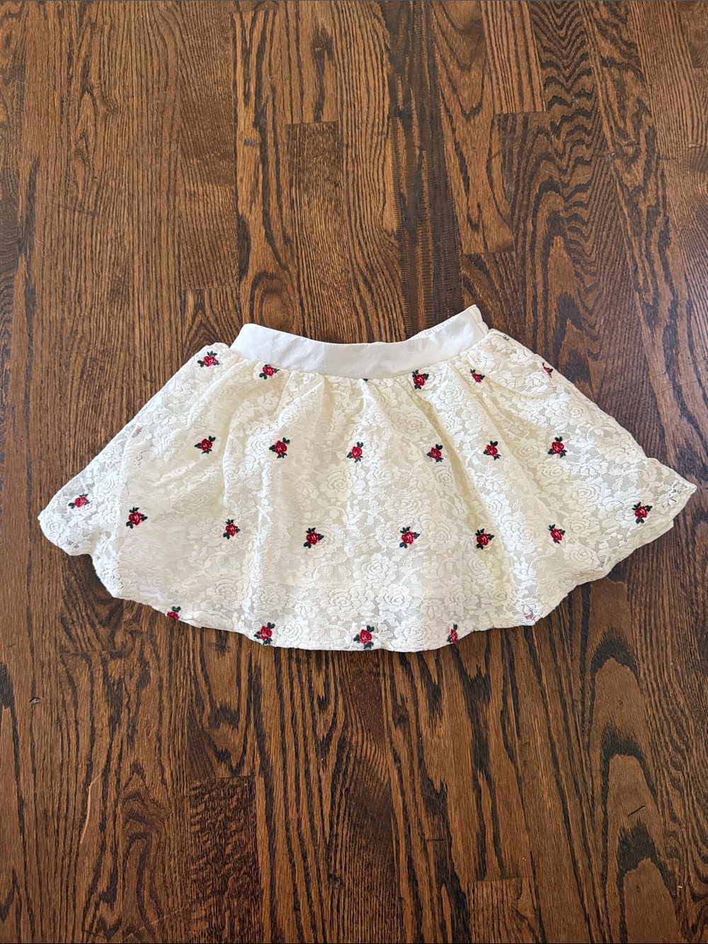 Janie and Jack White Lace Skirt with Red Rose Embroidery